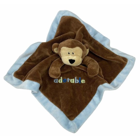 First Impressions Monkey Blue Brown Adorable Lovey Blankie Security Blanket 13" - Picture 1 of 5